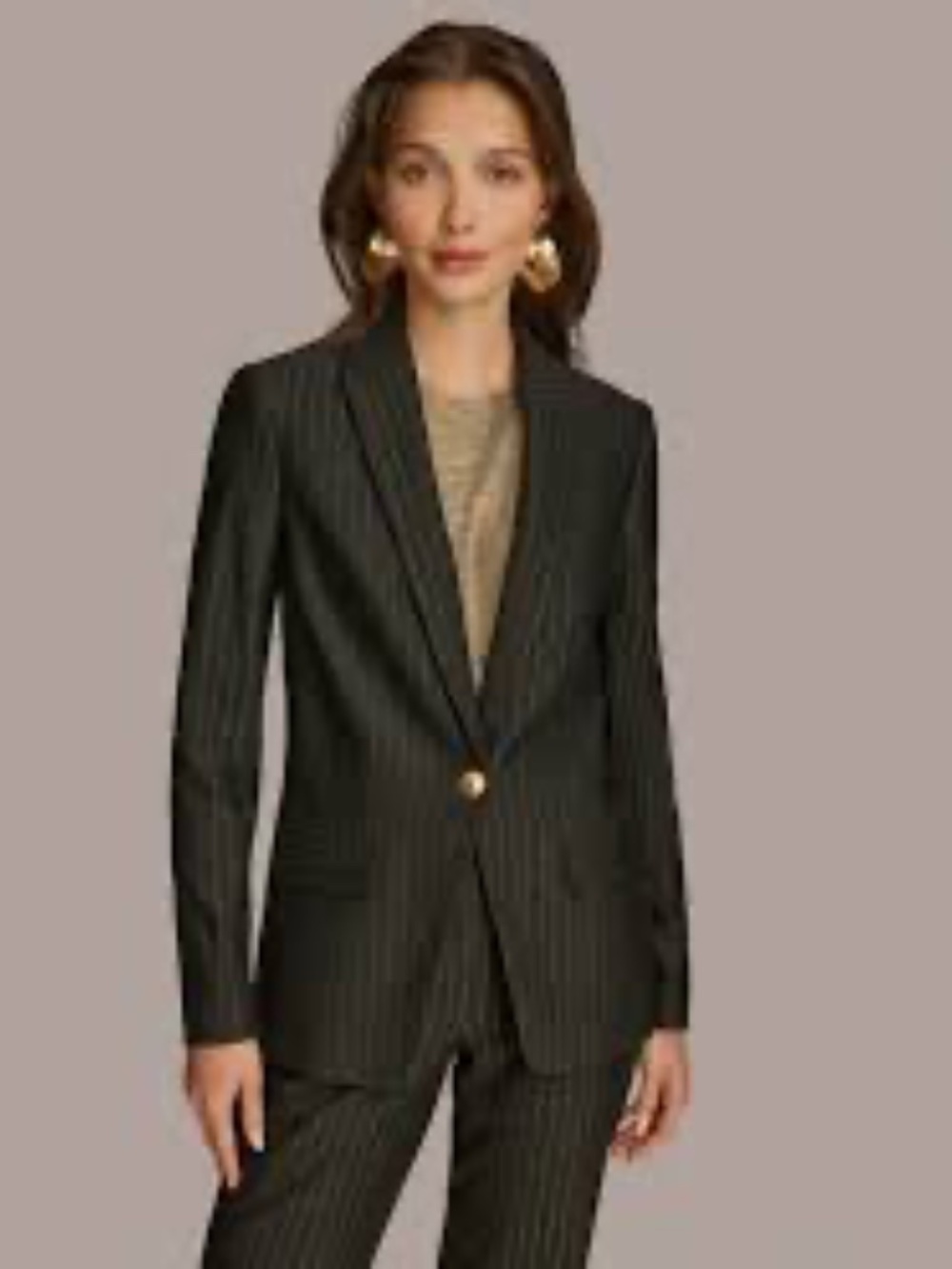 Donna Karan New York Women's Metallic Pinstripe One-Button Blazer Black/Gold NWT